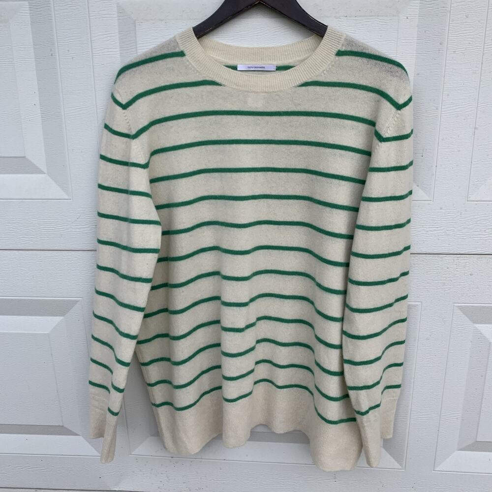 Nordstrom 100% Cashmere Sweater Sz XXL 2xl Womens Green Stripe White